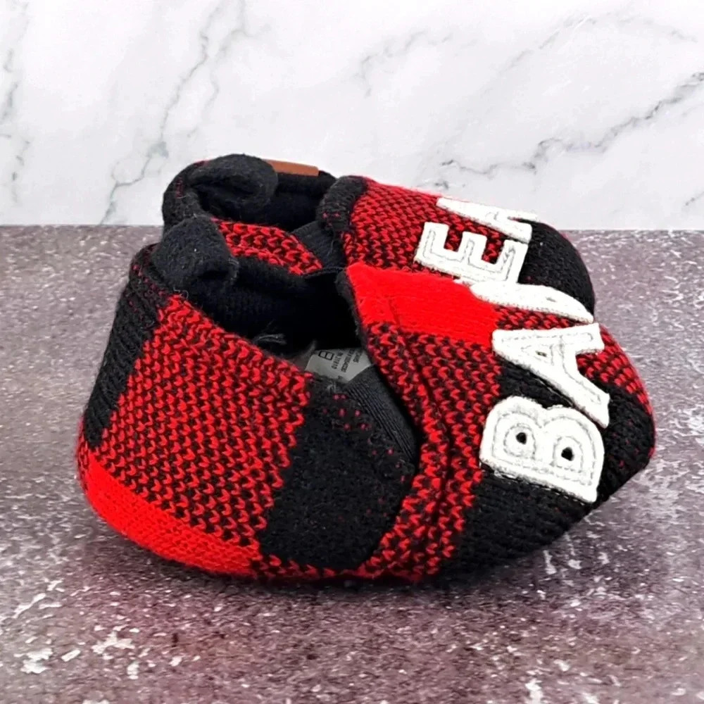 Dearfoams Baby Slippers - BABY BEAR on Buffalo Plaid Black and Red sz 3-6 month - Picture 4 of 7